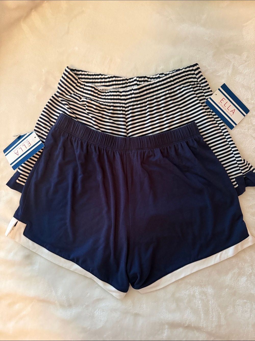 Ella Navy Solid & Navy-White Stripe Athletic Lounge Shorts - 2 Pack
